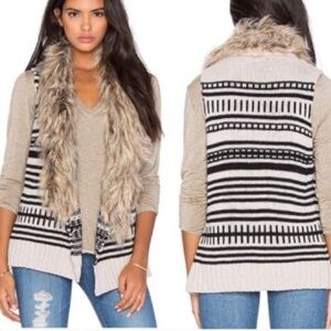 BB Dakota Jase Open Front Faux Fur Trim Sweater Vest